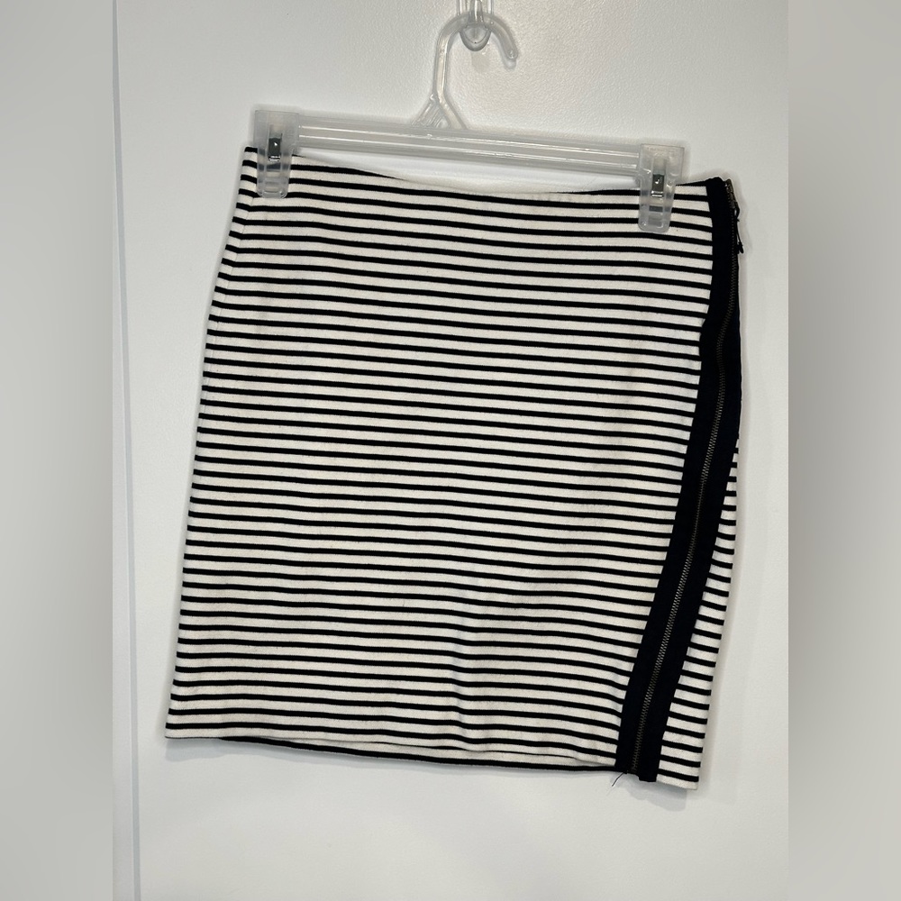Madewell Pencil Skirt Womens Small Eventide Striped Zip Black White Stretch